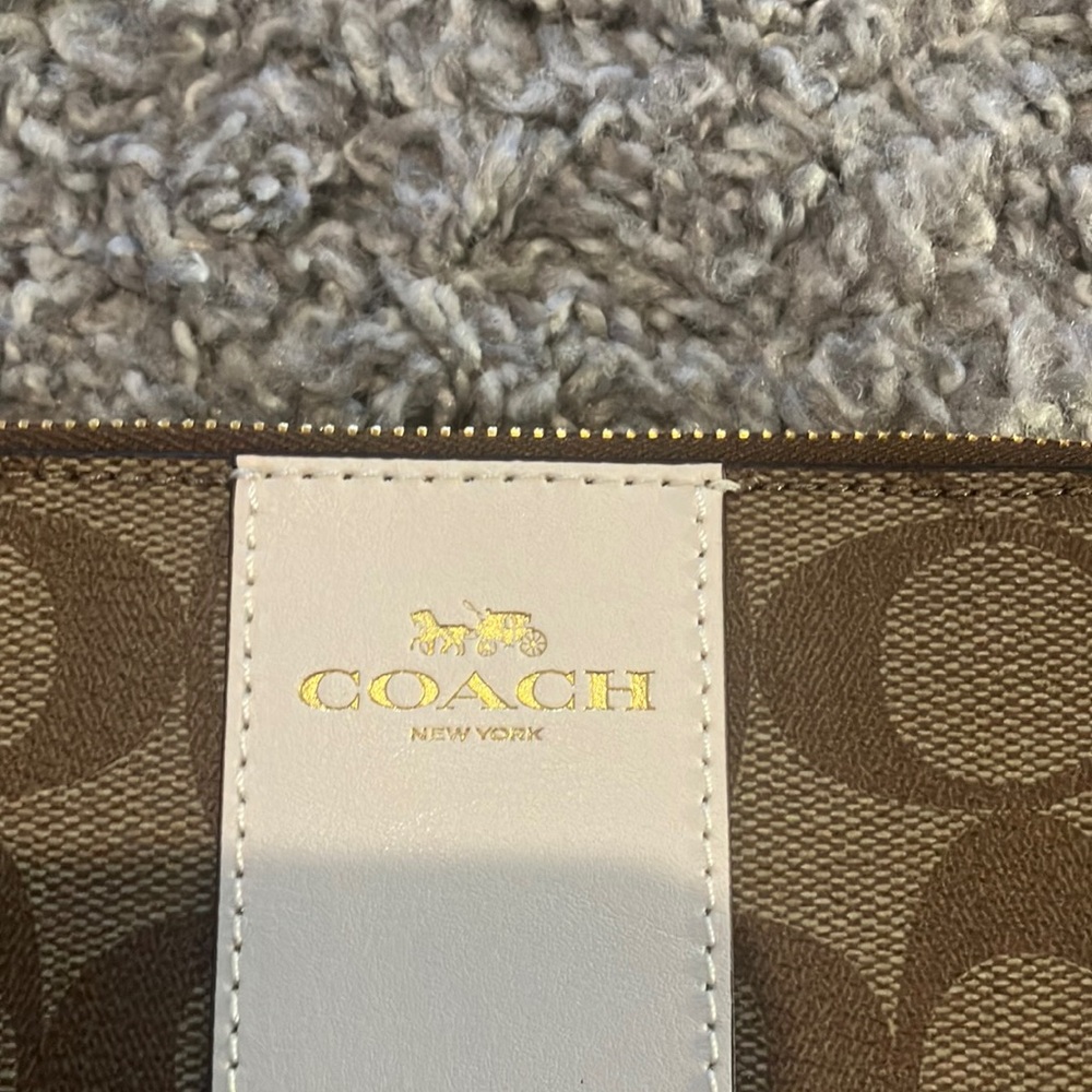 Coach Signature Brown and Cream Wristlet - Picture 3 of 9